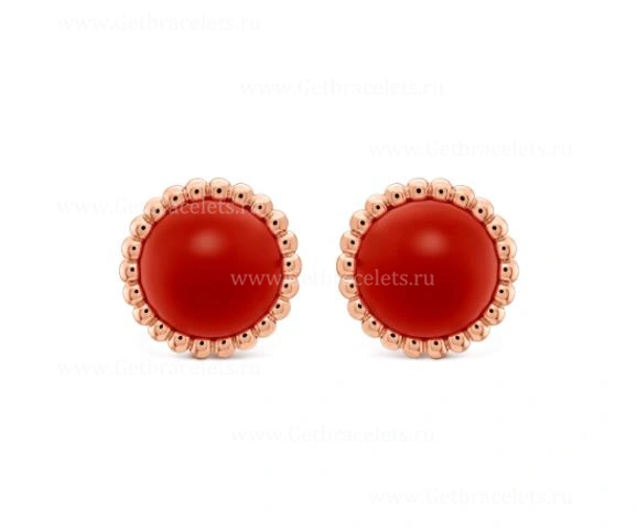 Replica Van Cleef Arpels Perlee Couleurs Earrings Rose Gold Carnelian
