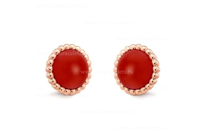 Replica Van Cleef Arpels Perlee Couleurs Earrings Rose Gold Carnelian