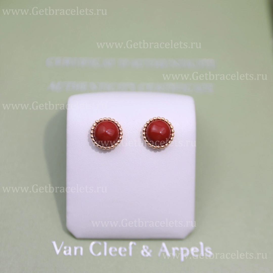 Replica Van Cleef Arpels Perlee Couleurs Earrings Rose Gold Carnelian