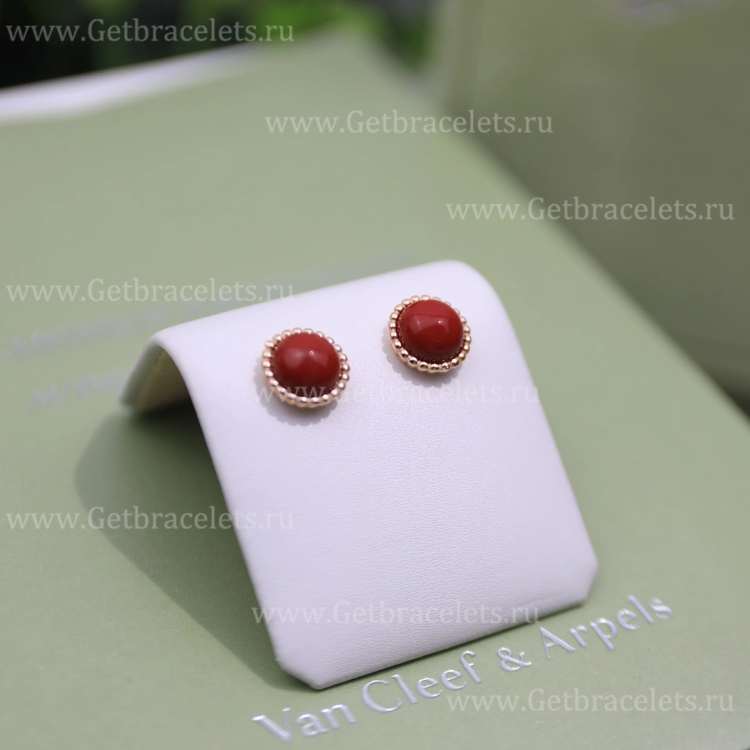 Replica Van Cleef Arpels Perlee Couleurs Earrings Rose Gold Carnelian