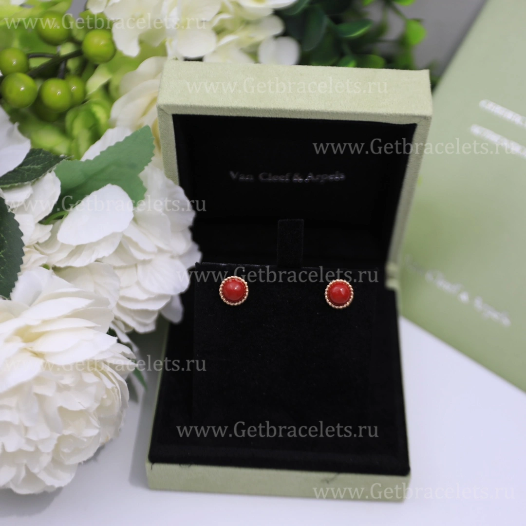 Replica Van Cleef Arpels Perlee Couleurs Earrings Rose Gold Carnelian