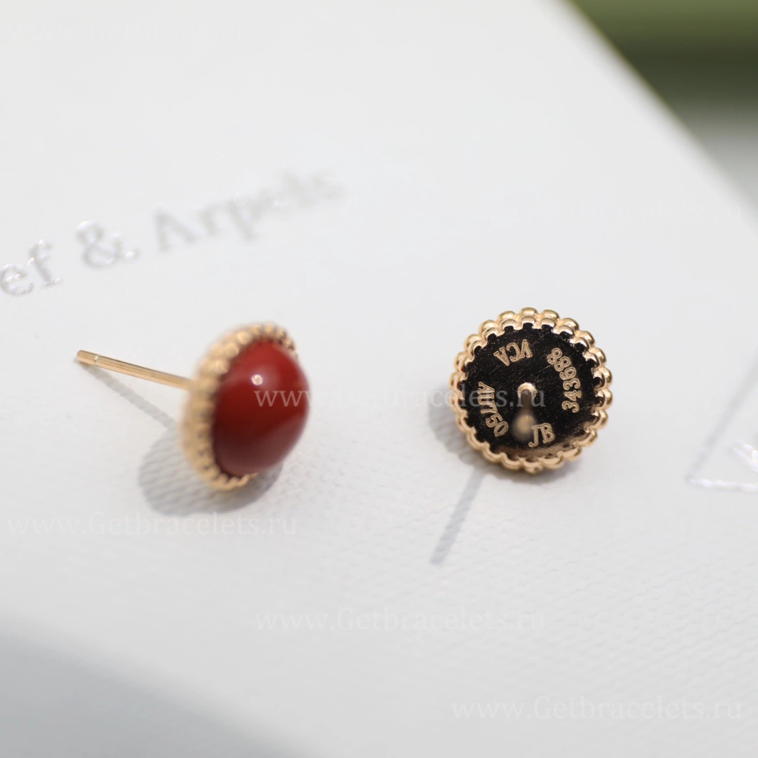 Replica Van Cleef Arpels Perlee Couleurs Earrings Rose Gold Carnelian