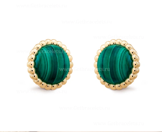 Replica Van Cleef Arpels Perlee Couleurs Earrings Yellow Gold Malachite
