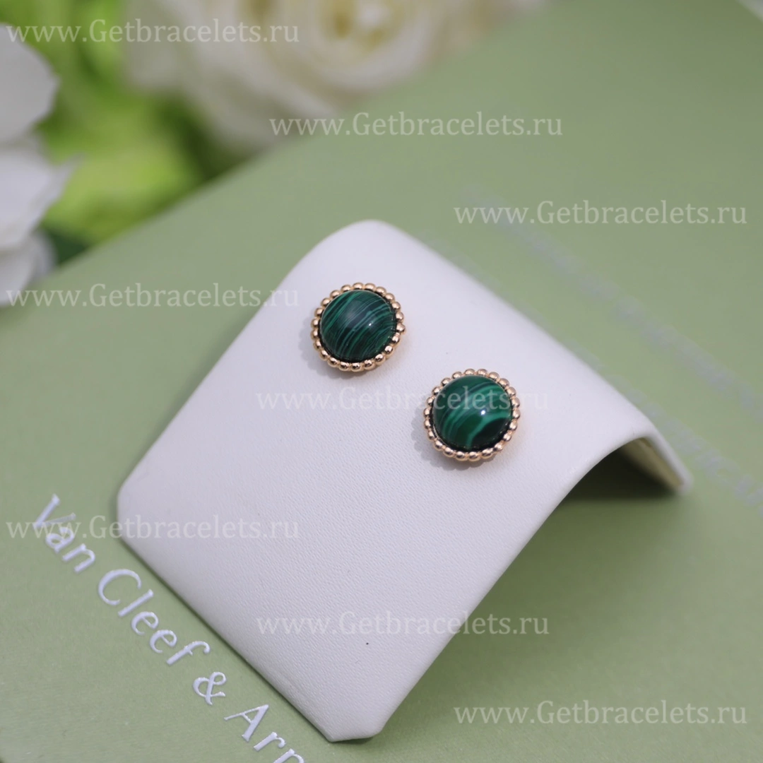 Replica Van Cleef Arpels Perlee Couleurs Earrings Yellow Gold Malachite