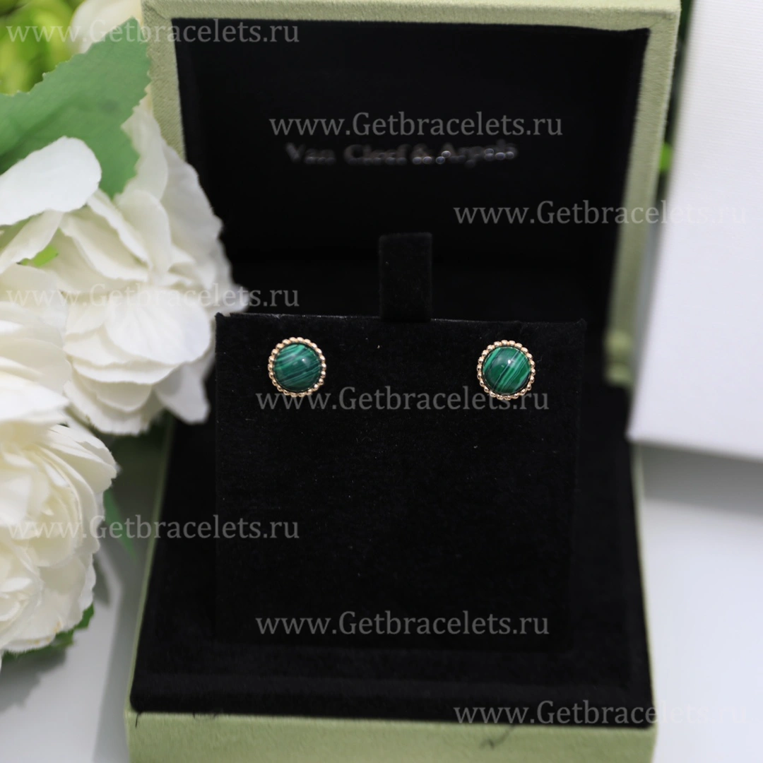 Replica Van Cleef Arpels Perlee Couleurs Earrings Yellow Gold Malachite