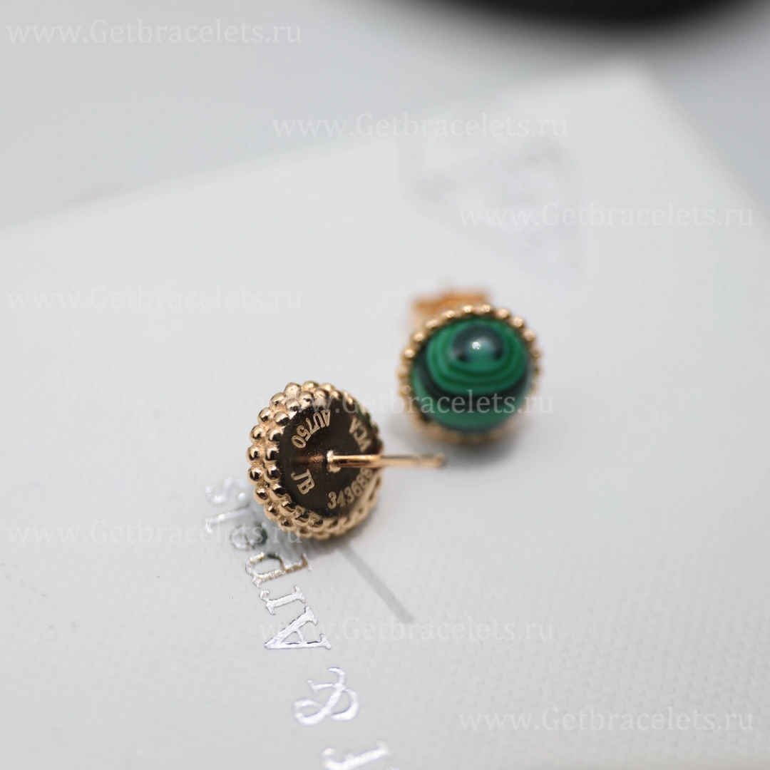 Replica Van Cleef Arpels Perlee Couleurs Earrings Yellow Gold Malachite