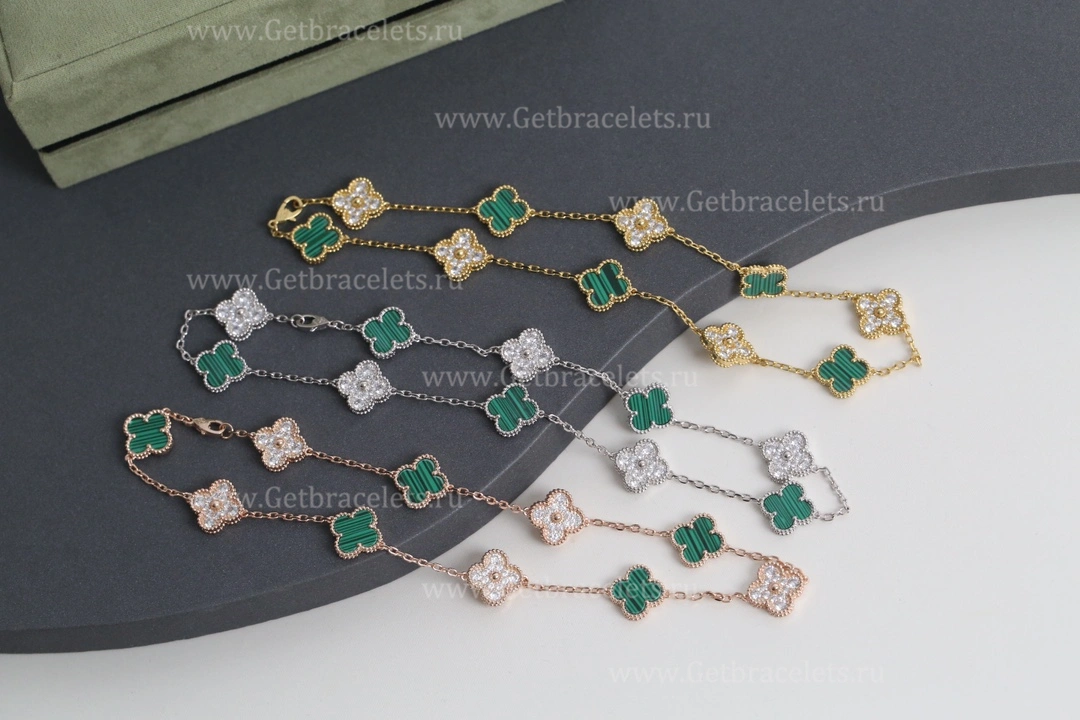 Replica Van Cleef Arpels Perlee Vintage Alhambra Necklace 10 Motifs With Diamonds