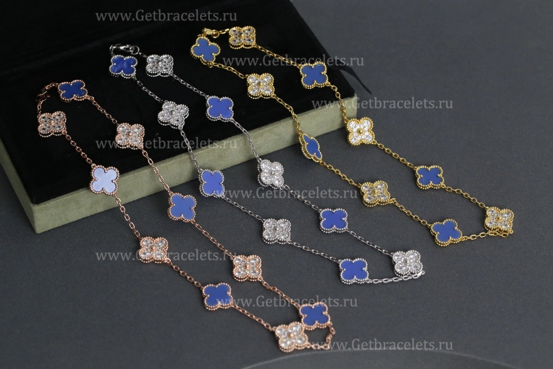 Replica Van Cleef Arpels Perlee Vintage Alhambra Necklace 10 Motifs With Diamonds