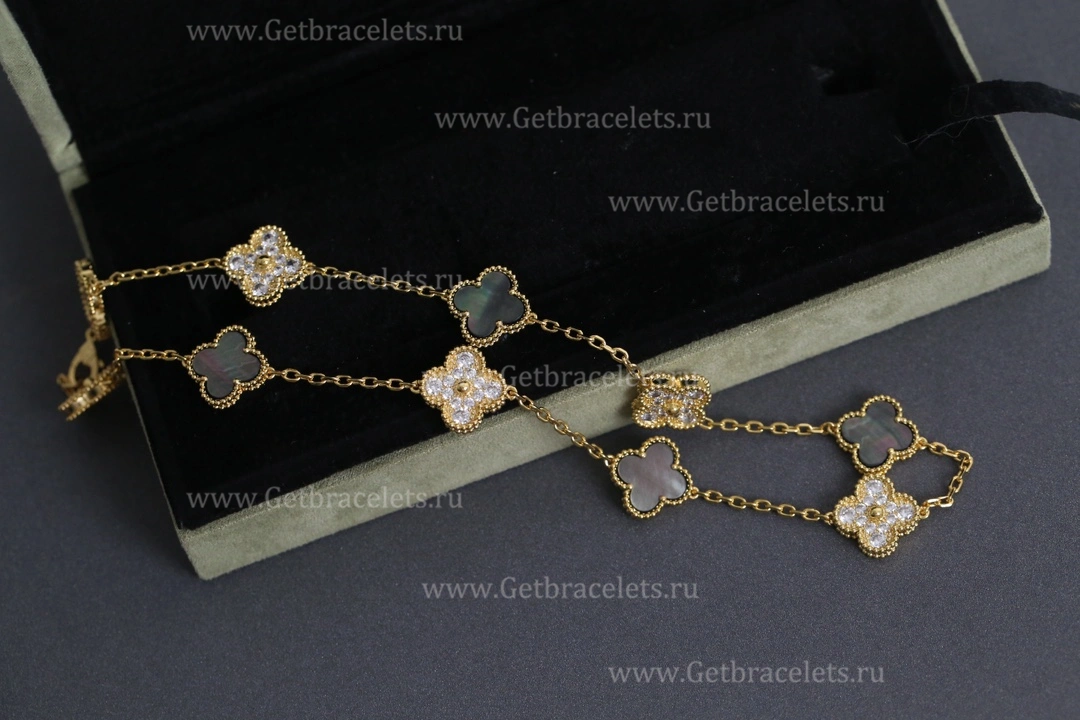 Replica Van Cleef Arpels Perlee Vintage Alhambra Necklace 10 Motifs With Diamonds