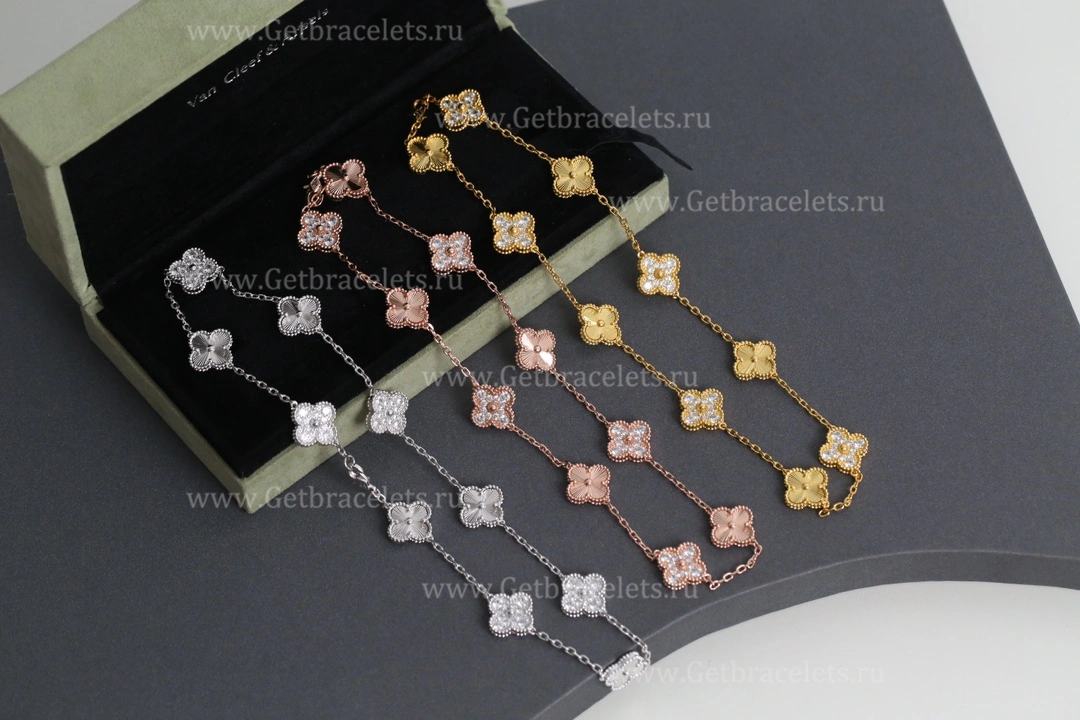 Replica Van Cleef Arpels Perlee Vintage Alhambra Necklace 10 Motifs With Diamonds