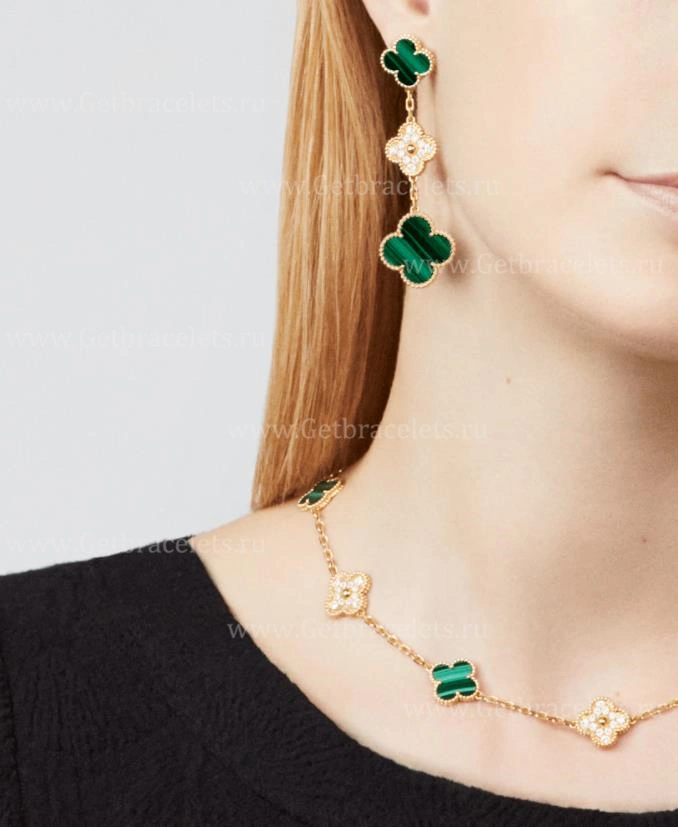 Replica Van Cleef Arpels Perlee Vintage Alhambra Necklace 10 Motifs With Diamonds