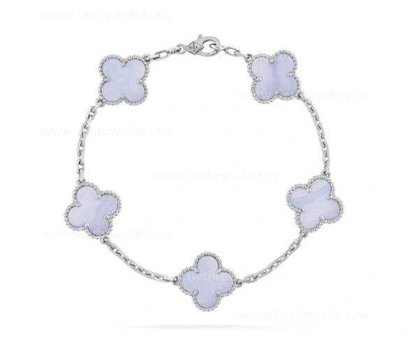 Replica Van Cleef Arpels Vintage Alhambra Bracelet 5 Motif White Gold Chalcedony