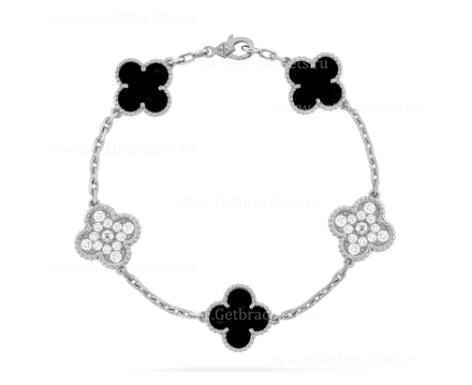 Replica Van Cleef Arpels Vintage Alhambra Bracelet 5 motifs With Diamonds and Onyx