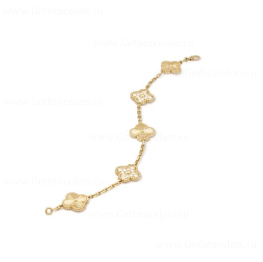 Replica Van Cleef Arpels Vintage Alhambra Bracelet 5 motifs Yellow Gold With Diamonds