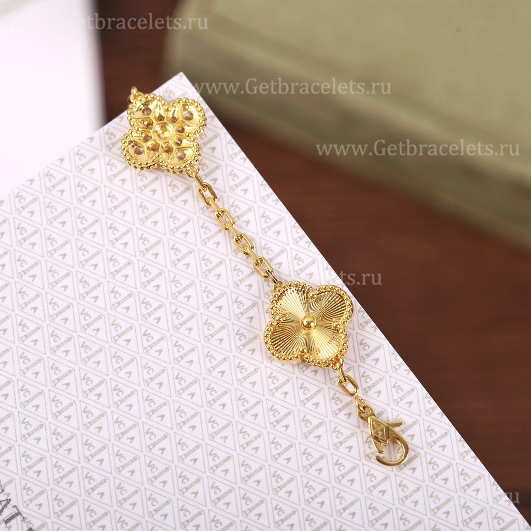 Replica Van Cleef Arpels Vintage Alhambra Bracelet 5 motifs Yellow Gold With Diamonds