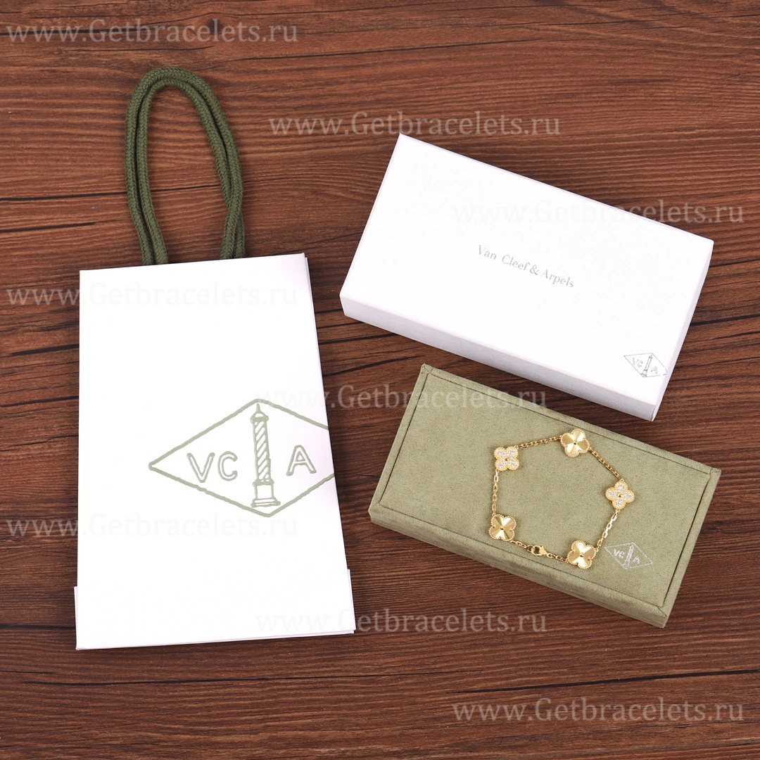 Replica Van Cleef Arpels Vintage Alhambra Bracelet 5 motifs Yellow Gold With Diamonds