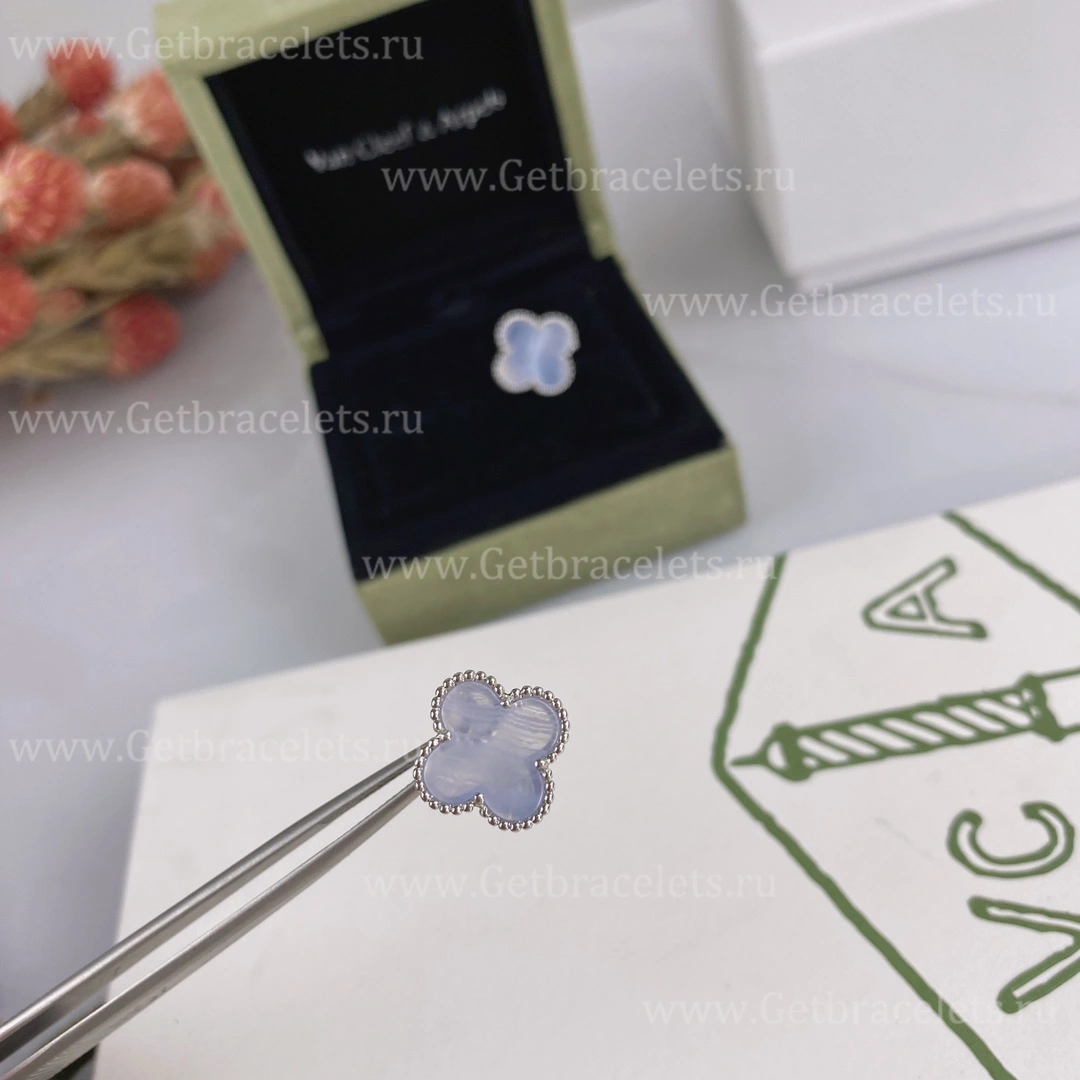 Replica Van Cleef Arpels Vintage Alhambra Earrings White Gold Chalcedony