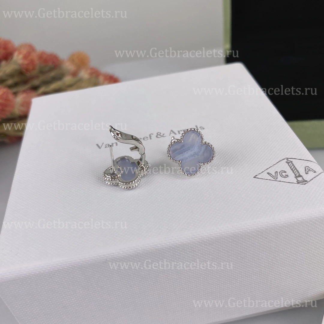 Replica Van Cleef Arpels Vintage Alhambra Earrings White Gold Chalcedony