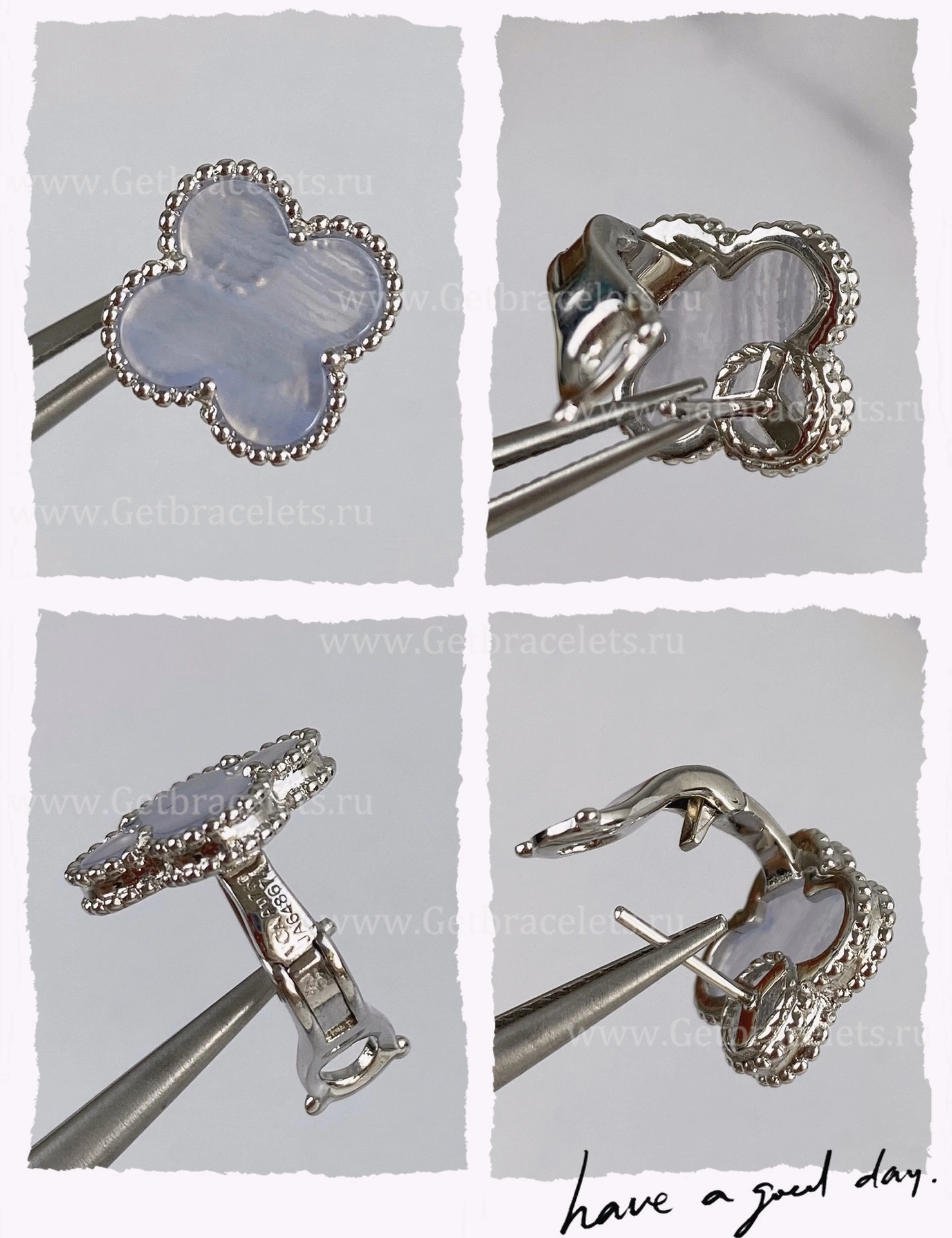 Replica Van Cleef Arpels Vintage Alhambra Earrings White Gold Chalcedony