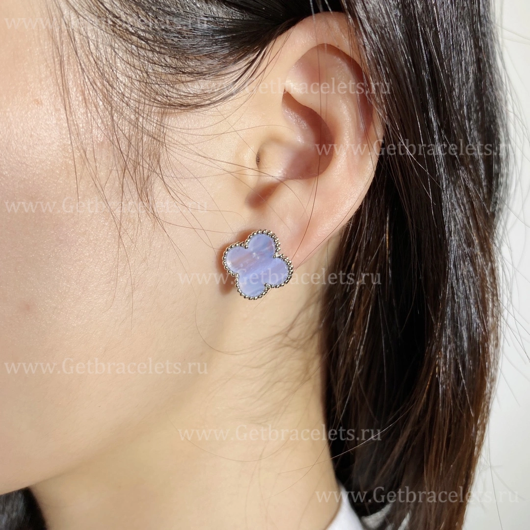 Replica Van Cleef Arpels Vintage Alhambra Earrings White Gold Chalcedony