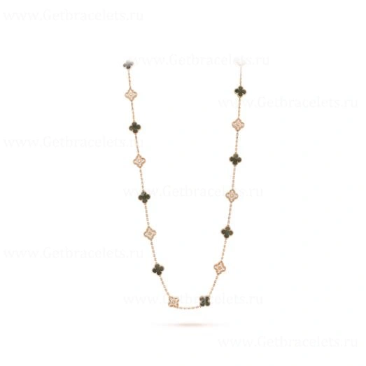 Replica Van Cleef Arpels Vintage Alhambra Long Necklace 20 Motifs Gray Mother-of-pearl With Diamonds
