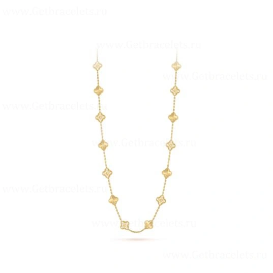 Replica Van Cleef Arpels Vintage Alhambra Long Necklace 20 Motifs Yellow Gold Diamonds