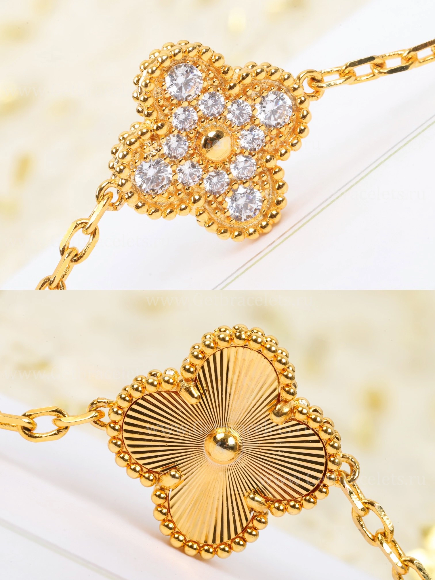 Replica Van Cleef Arpels Vintage Alhambra Long Necklace 20 Motifs Yellow Gold Diamonds