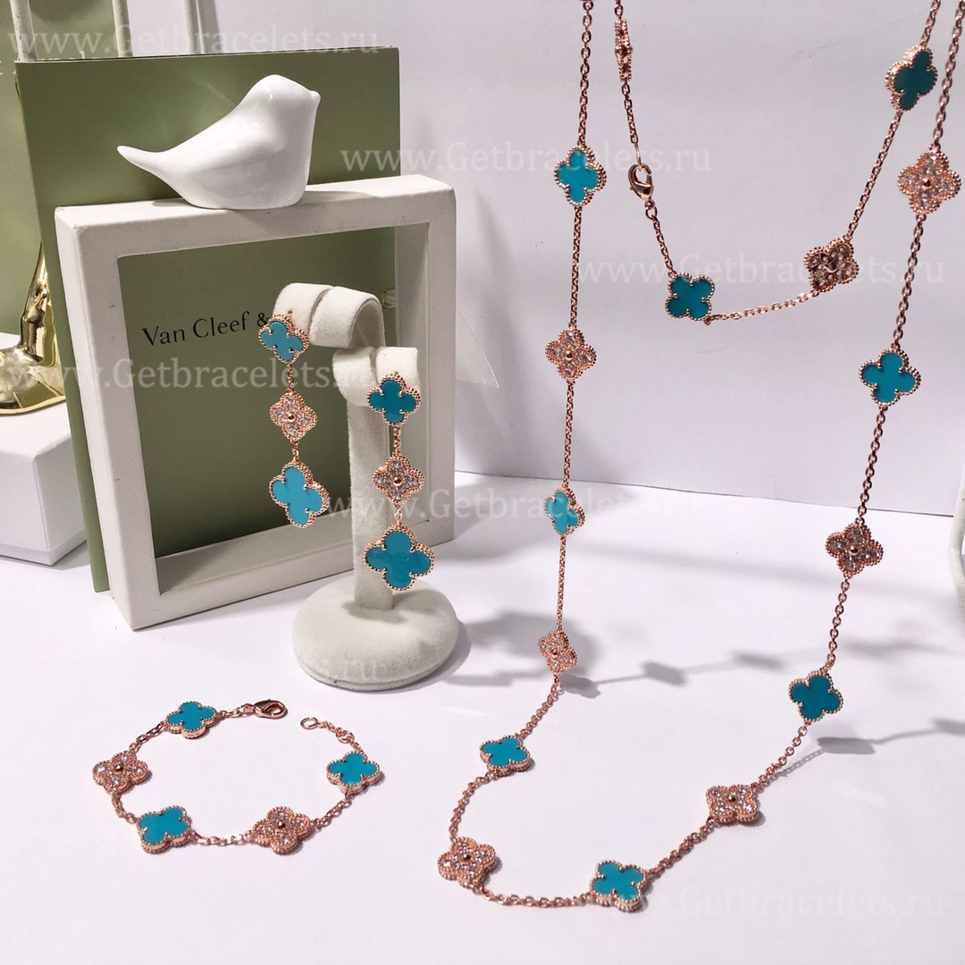 Replica Van Cleef Arpels Vintage Alhambra With Diamonds Agate Set (3pcs