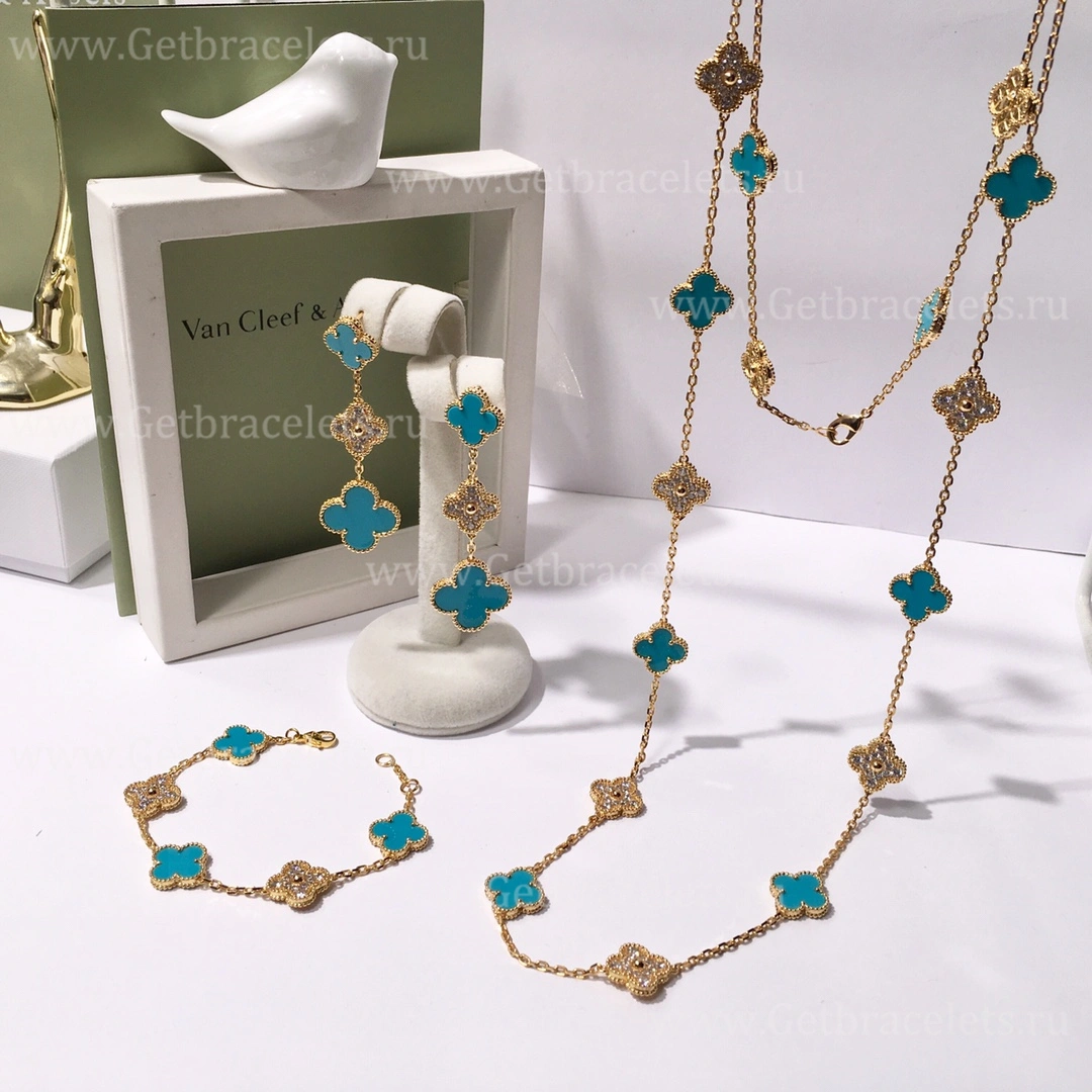 Replica Van Cleef Arpels Vintage Alhambra With Diamonds Agate Set (3pcs