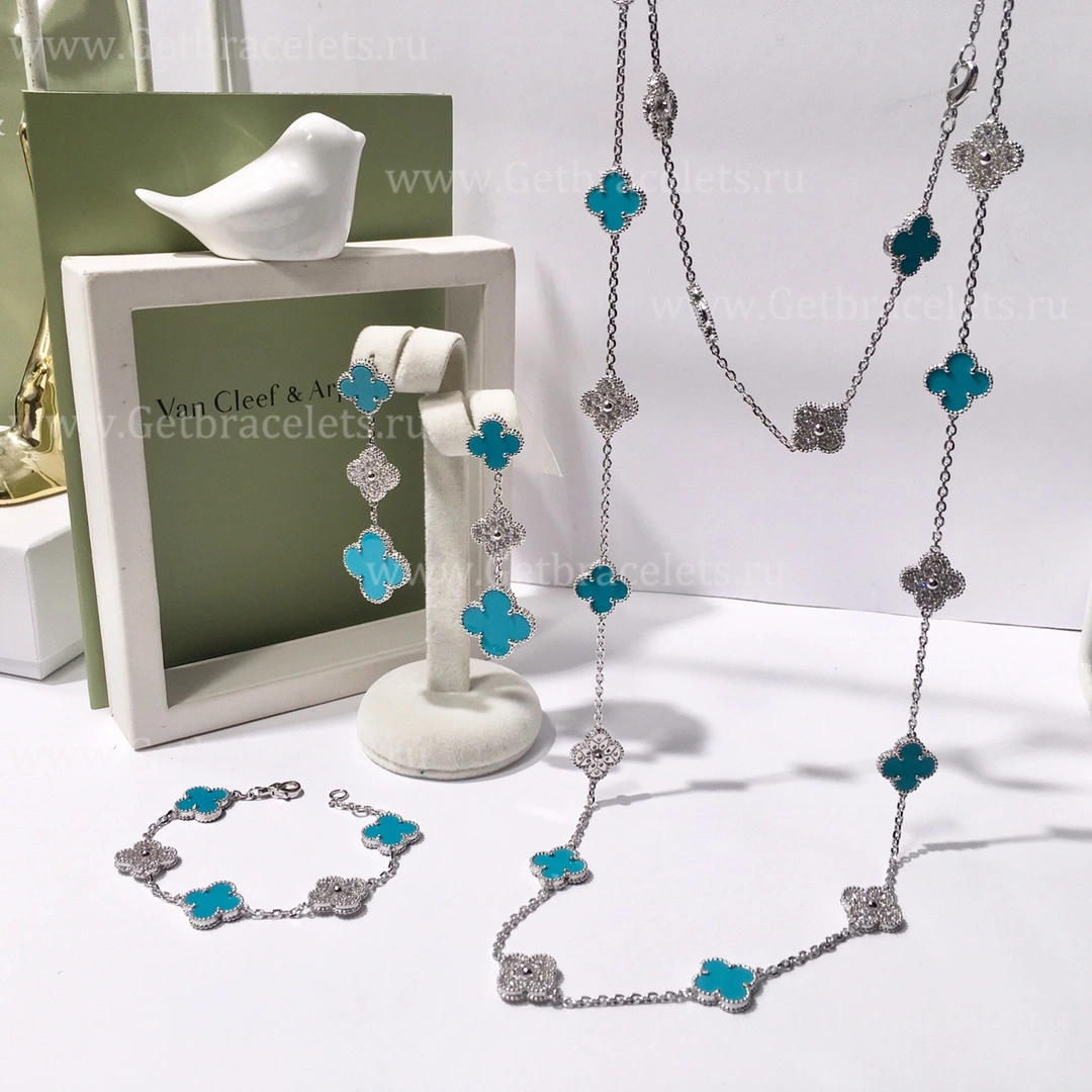 Replica Van Cleef Arpels Vintage Alhambra With Diamonds Agate Set (3pcs