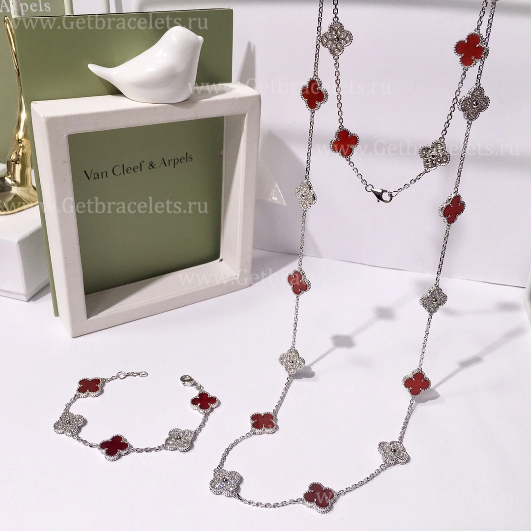 Replica Van Cleef Arpels Vintage Alhambra With Diamonds Carnelian Set(3pcs