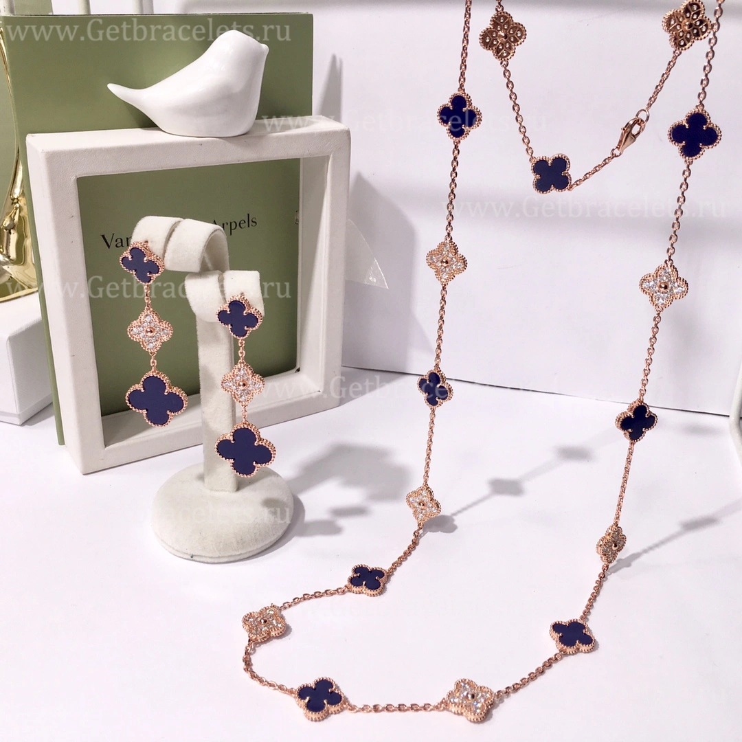 Replica Van Cleef Arpels Vintage Alhambra With Diamonds Lapis Set (3pcs