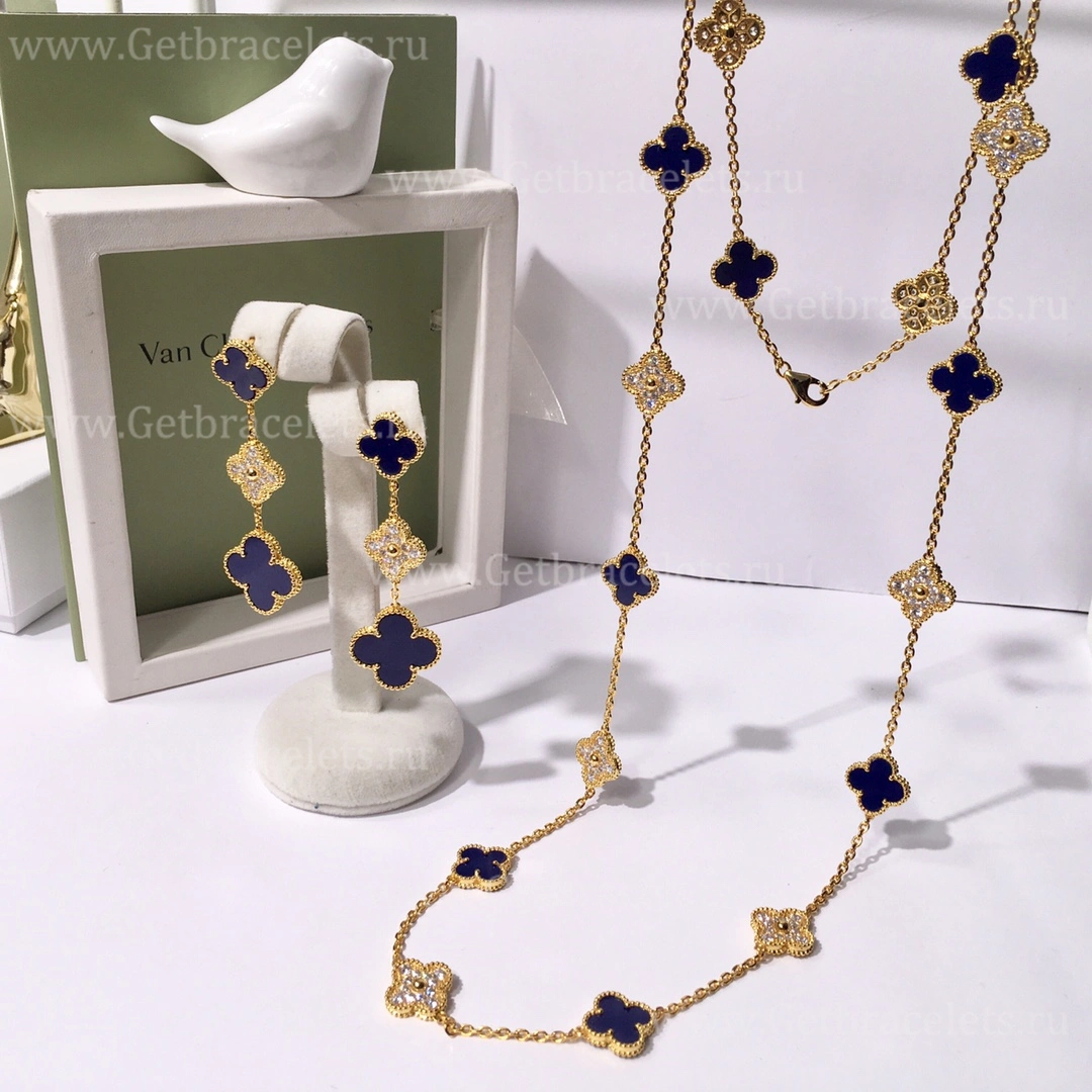 Replica Van Cleef Arpels Vintage Alhambra With Diamonds Lapis Set (3pcs