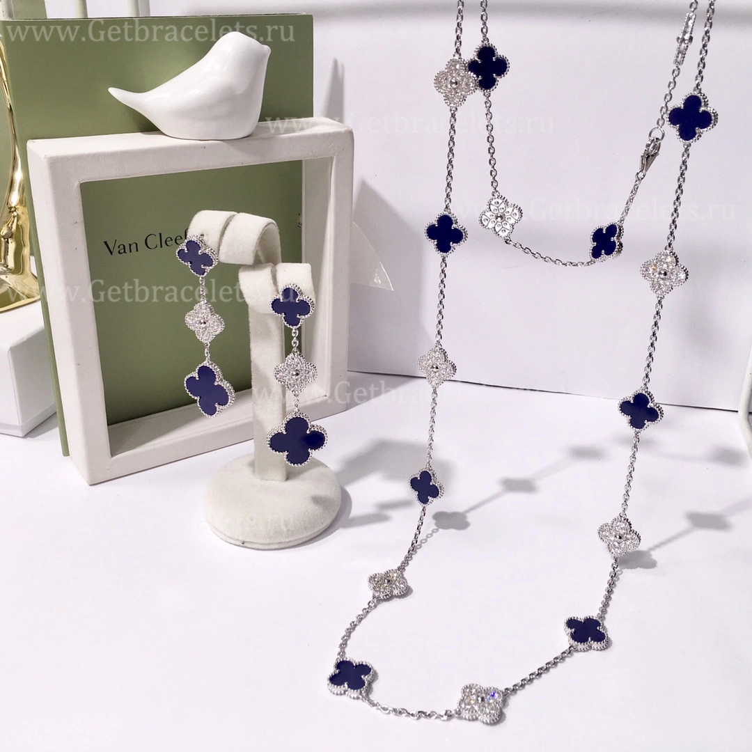 Replica Van Cleef Arpels Vintage Alhambra With Diamonds Lapis Set (3pcs