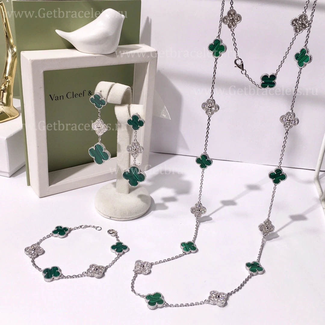 Replica Van Cleef Arpels Vintage Alhambra With Diamonds Malachite Set (3pcs