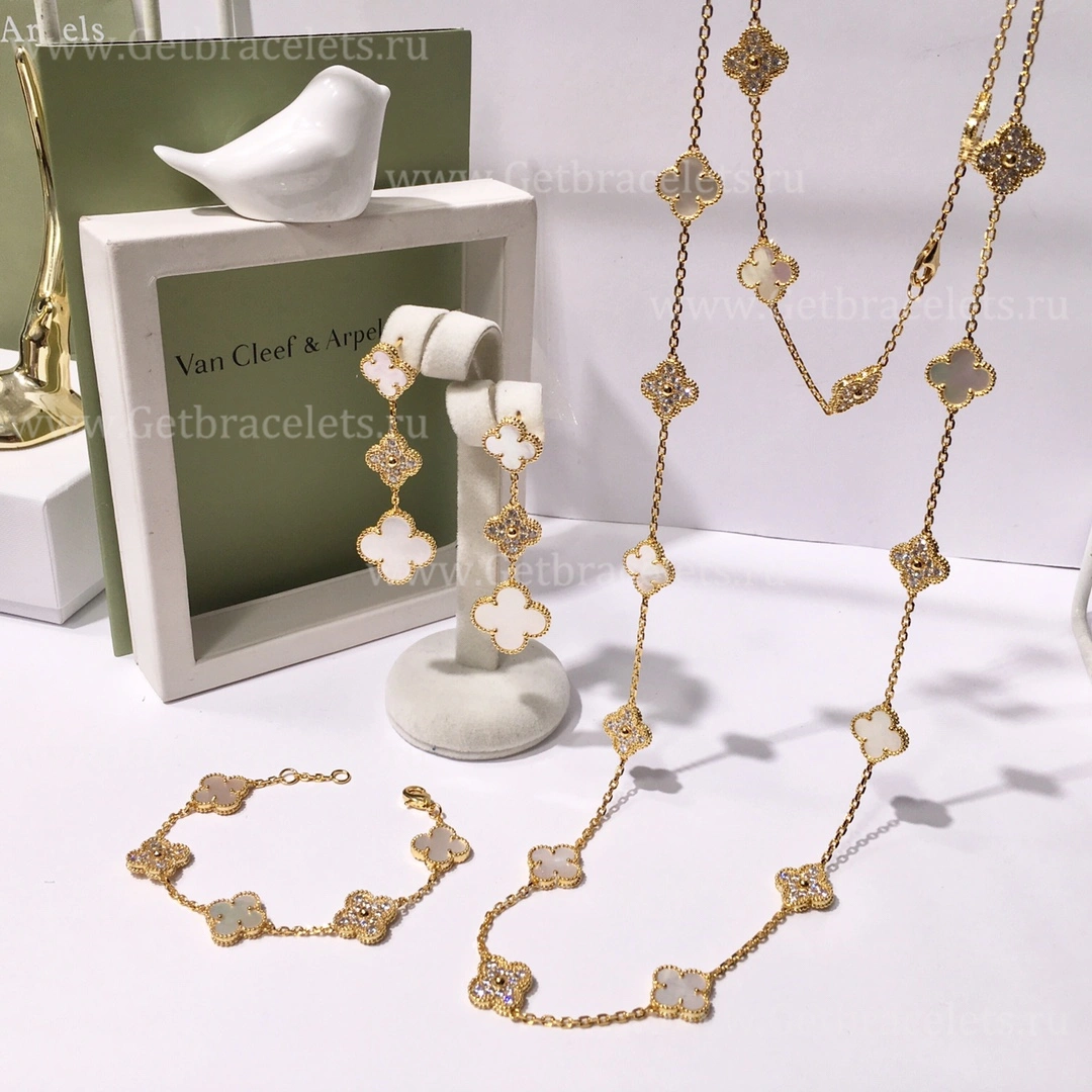Replica Van Cleef Arpels Vintage Alhambra With Diamonds Mother-of-pearl Set (3pcs