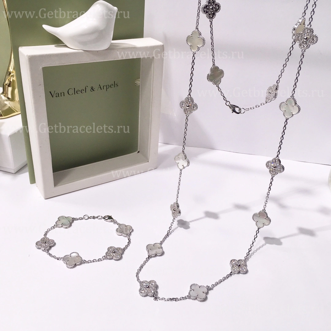 Replica Van Cleef Arpels Vintage Alhambra With Diamonds Mother-of-pearl Set (3pcs