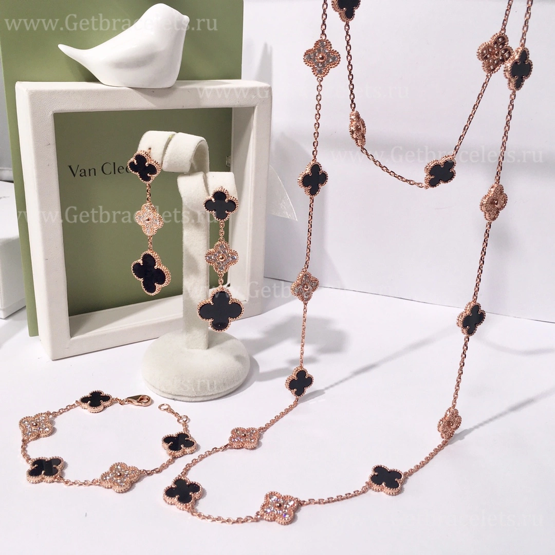 Replica Van Cleef Arpels Vintage Alhambra With Diamonds Onyx Set (3pcs