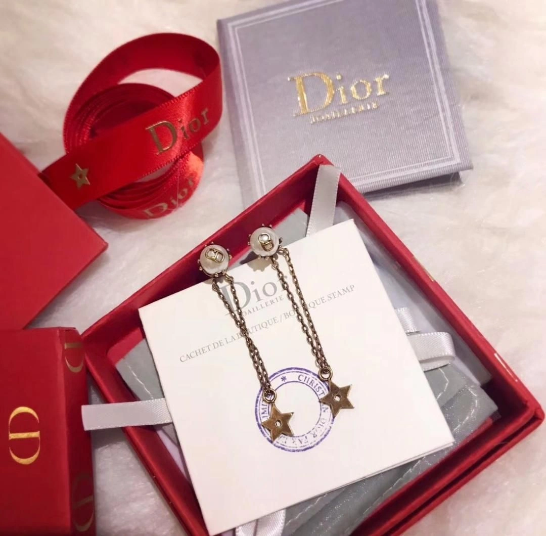Spring Fall Dior Brass Star Tassel CD Motif Womens White Pearl Long Drop Earrings Online Replica