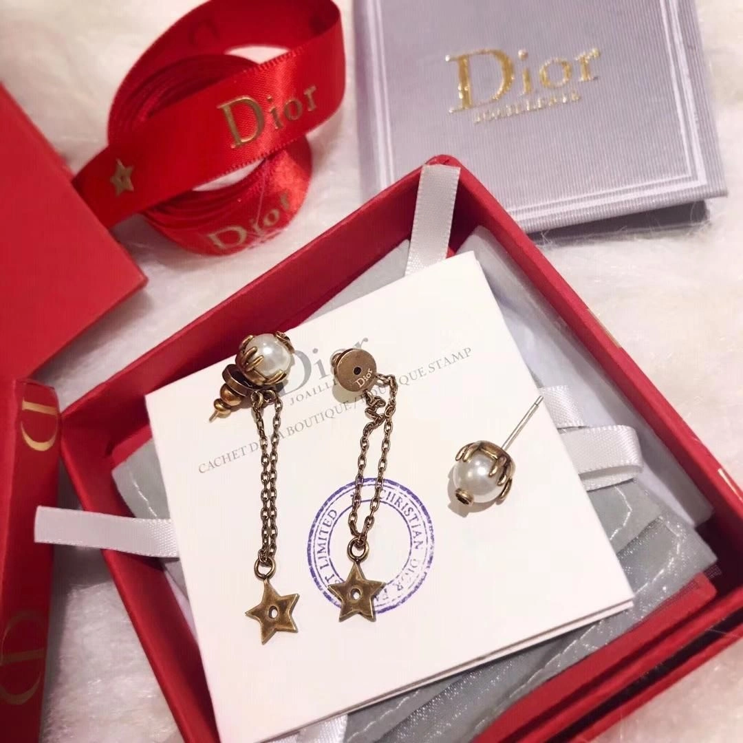 Spring Fall Dior Brass Star Tassel CD Motif Womens White Pearl Long Drop Earrings Online Replica