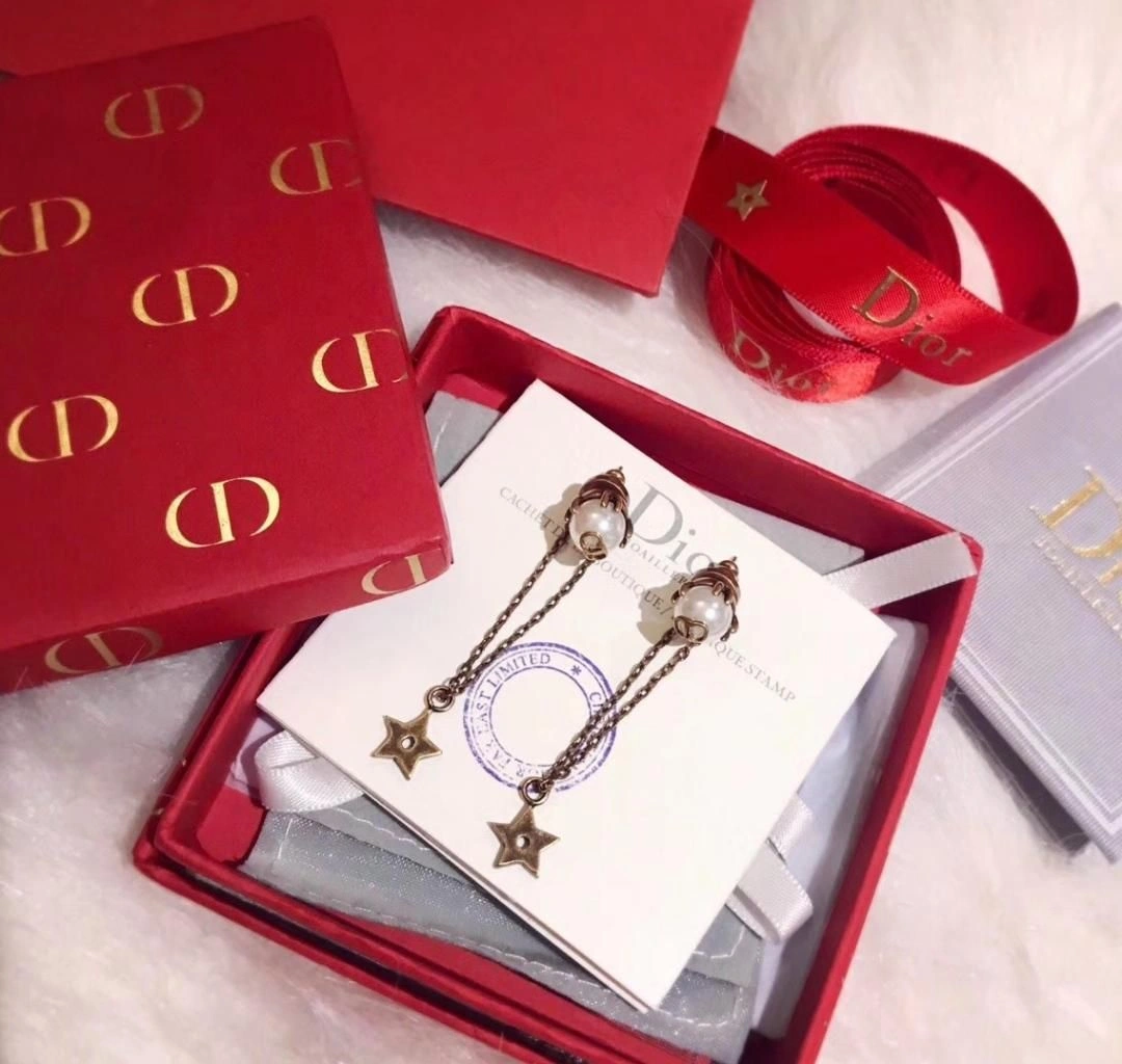 Spring Fall Dior Brass Star Tassel CD Motif Womens White Pearl Long Drop Earrings Online Replica