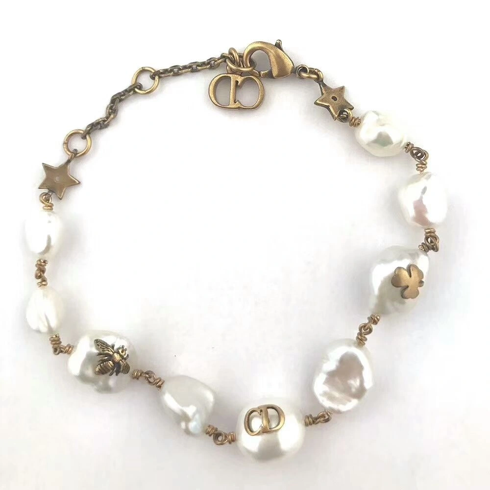Summer Popular Dior Tribale Native Retro Brass Bee CD Clover Charm Atypical Pearl Bracelet For Womens