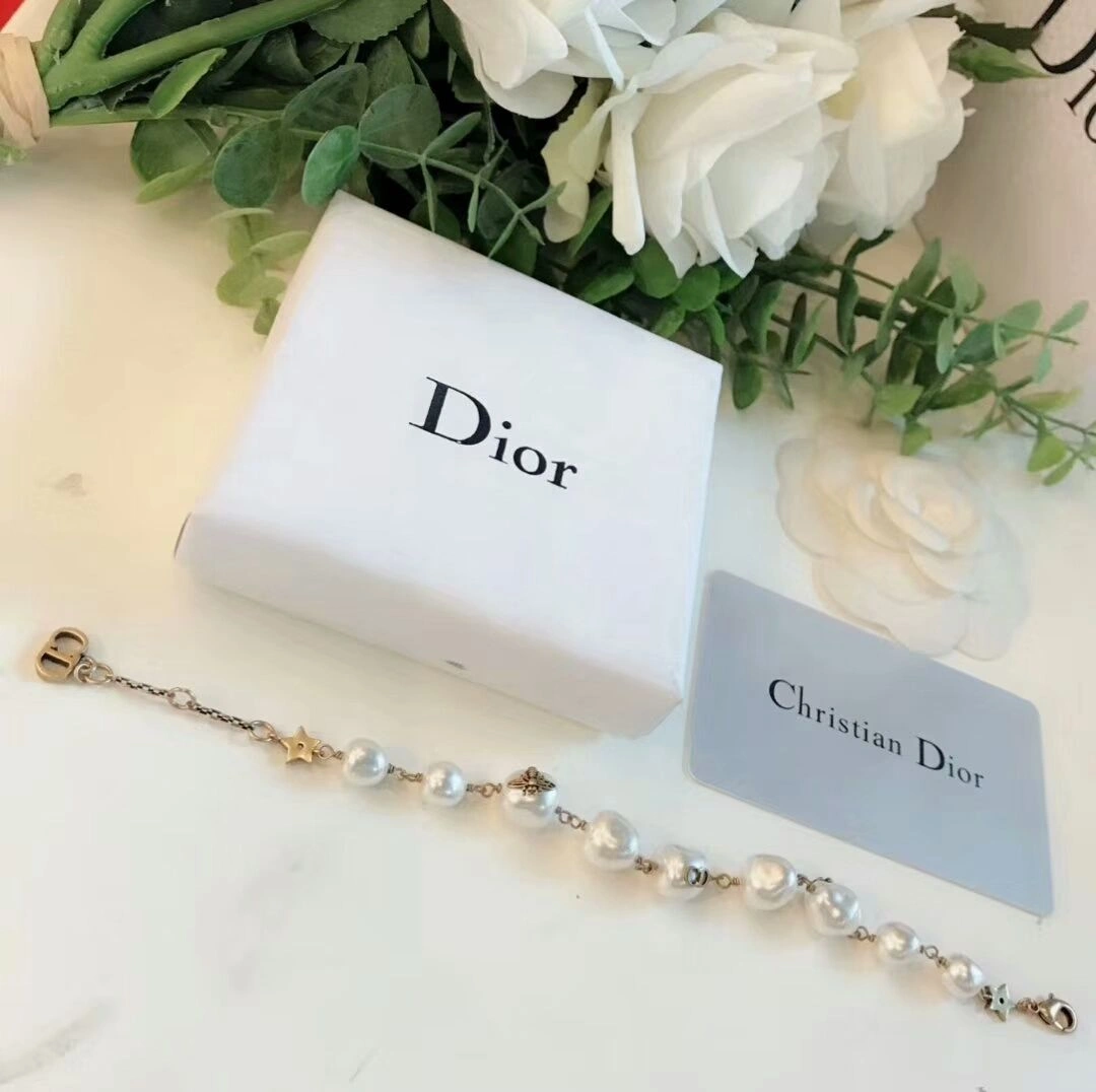 Summer Popular Dior Tribale Native Retro Brass Bee CD Clover Charm Atypical Pearl Bracelet For Womens