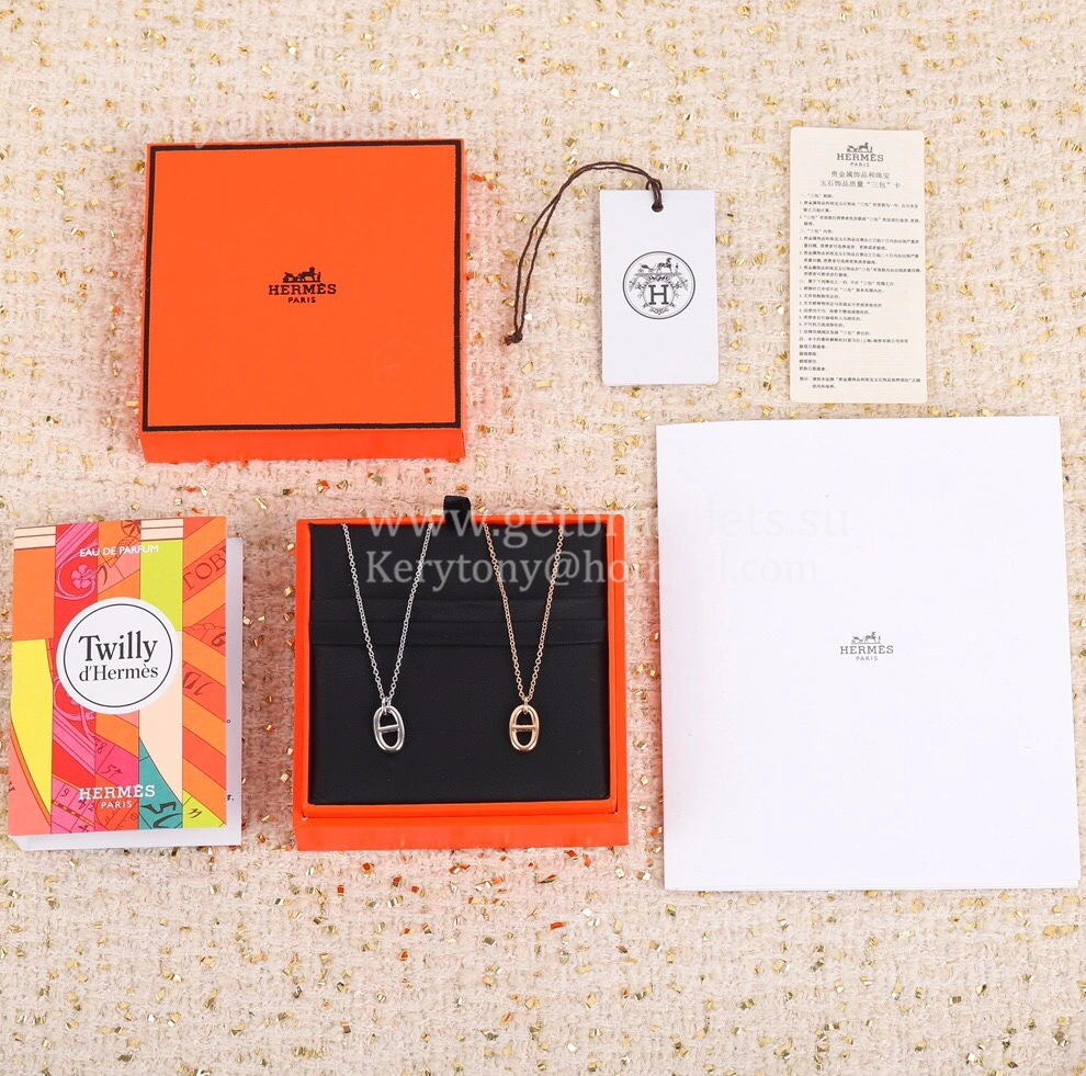 Superior Quality Hermes Chaine D’Ancre Necklace Rose Gold Silver