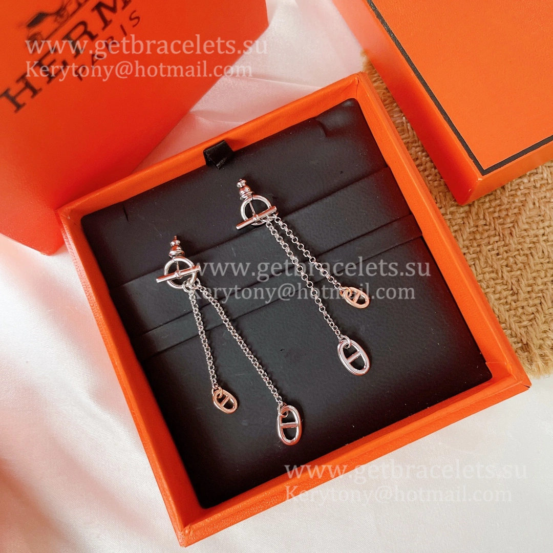 Superior Quality Hermes New Farandole Earrings in Silver and Rose Gold