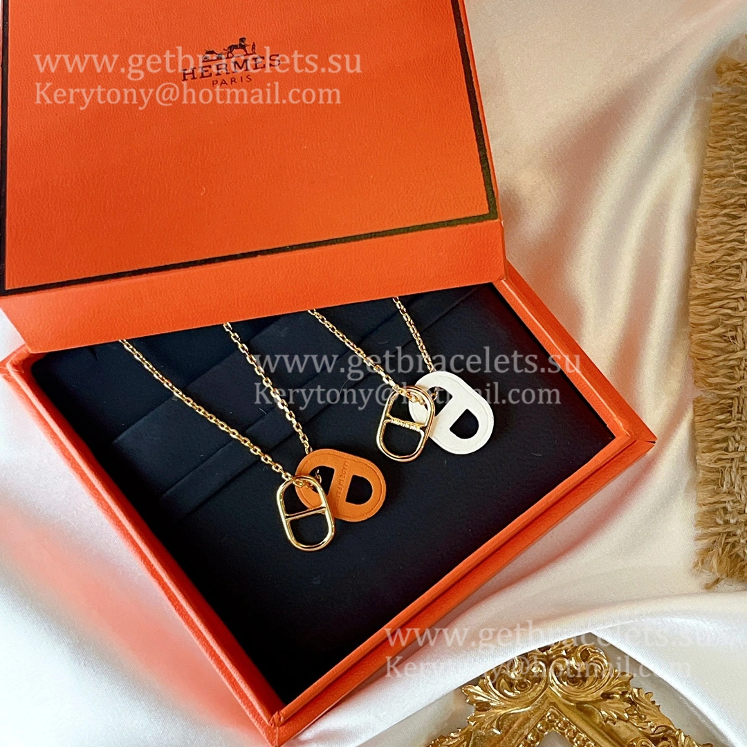 Timeless Style Hermes Swift Classic O’Maillon Necklace Yellow Gold With Leather Onange White