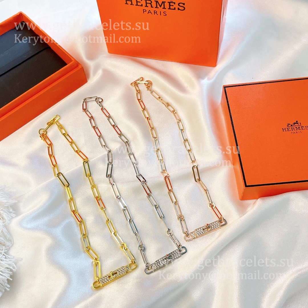 USA Hot Selling Hermes Kelly Chaine Diamond Chain Link Choker Necklace With Diamonds Silver Yellow Gold Rose Gold