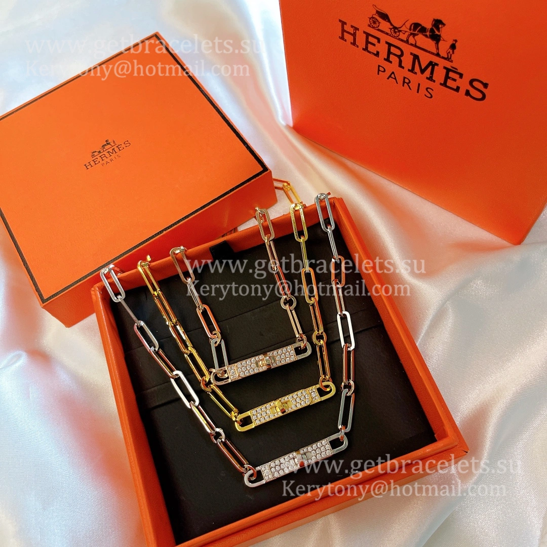 USA Hot Selling Hermes Kelly Chaine Diamond Chain Link Choker Necklace With Diamonds Silver Yellow Gold Rose Gold