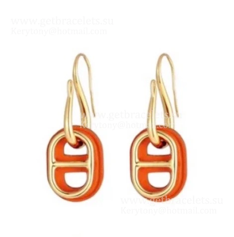USA Hot Selling Hermes Swift Classic O’Maillon Earrings Yellow Gold With Leather Onange White