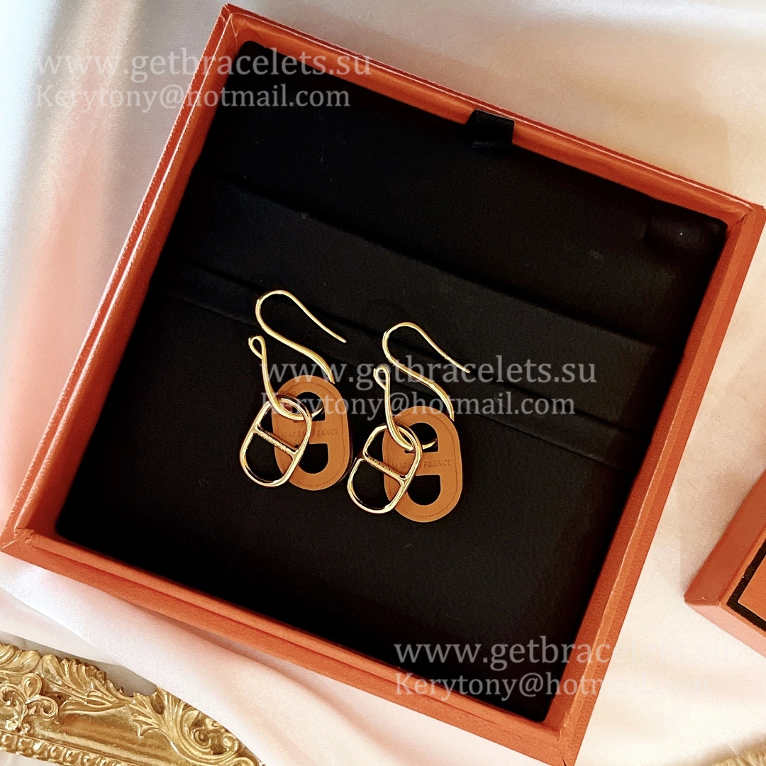 USA Hot Selling Hermes Swift Classic O’Maillon Earrings Yellow Gold With Leather Onange White